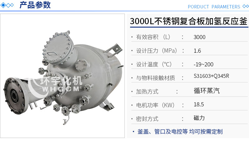 3000L不锈钢复合板加氢工业反应釜